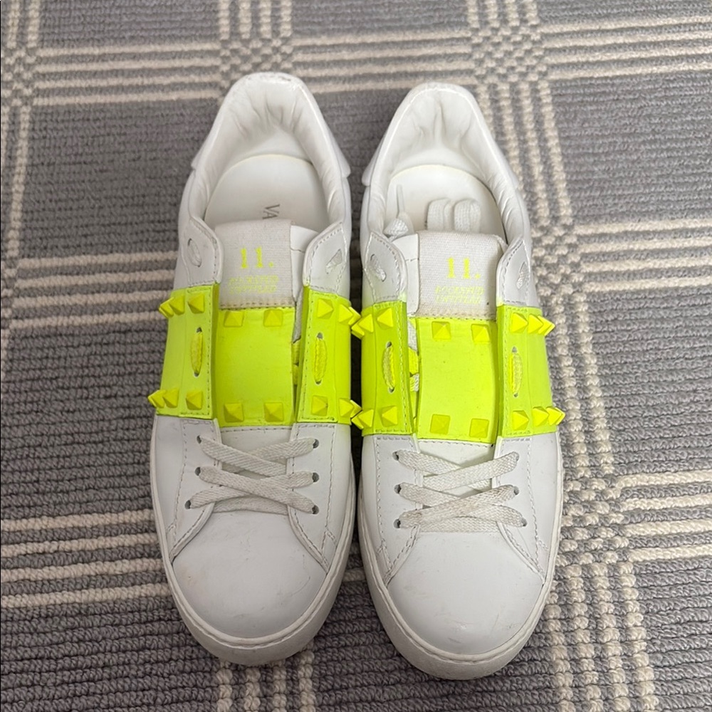 Valentino White Sneakers with Neon Yellow Accents